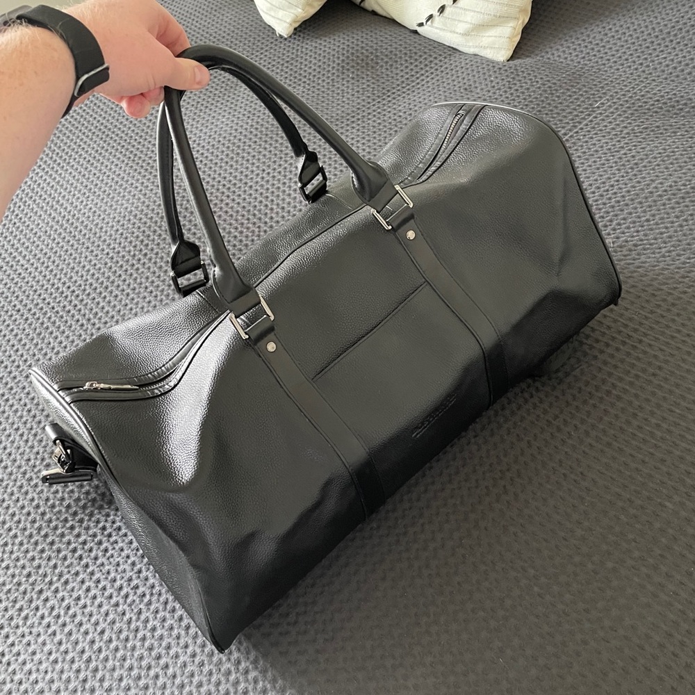 Black Bostanten All Leather Travel Bag with Strap